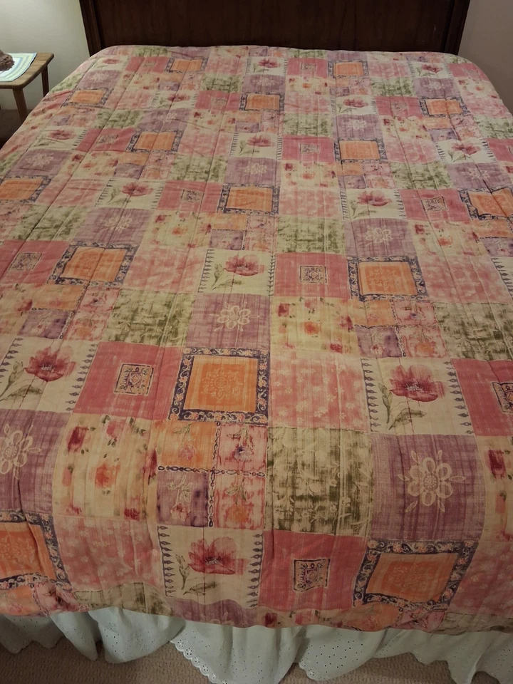 Винтажный CROSCILL розовый маки батик двойной двусторонний потертый одеяло 67 «x 92» - Изображение 2 из 4