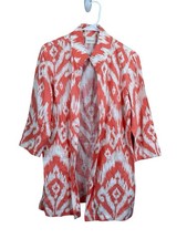 CHICO'S 1 Women's M Open Front Linen Jacket Cardigan Top Sweater Peach White