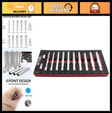 12PCS Deep Metric Socket Set 1/2  3/8-Inch Drive 6PT Extra Long 120MM Adapter 8