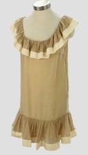 RED VALENTINO Khaki Silk Cotton Knee Length Sleeveless Ruffle Dress 6 Italy NWT