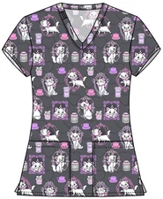 Tooniforms Cherokee Licensed V-Neck Print Top TF796 ACCC Cafe Cat