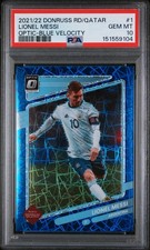 LIONEL MESSI 2021 DONRUSS OPTIC FIFA World Cup Blue VELOCITY PSA 10 Color Match