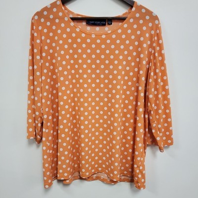 Susan Graver Womens Polka Dot Liquid Knit Top Size 1X Orange Mature Stretch