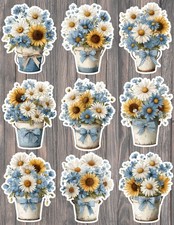Blue and White Daisies Cut Vinyl Stickers Set Scrapbooking Laptop Waterbottle