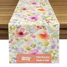Spring Table Runner 14x72 Floral Garden Linen Made in USA Stain & Wrinkle Res...