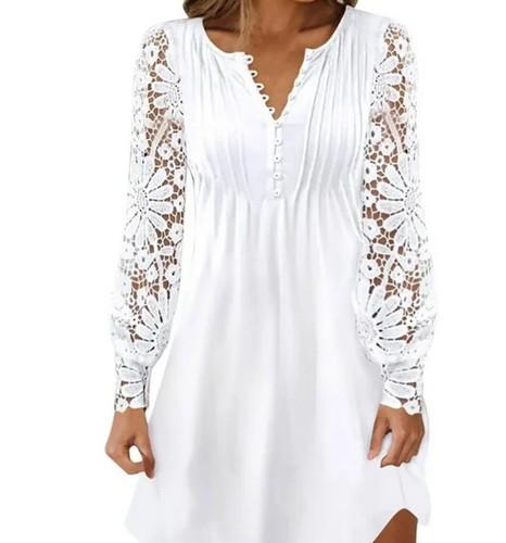 Boho Sundress Lace Long Sleeve Midi Dress-Small