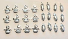 Lot of 24 Football Charms - Antique Silver Metal Charms For Jewelry Making