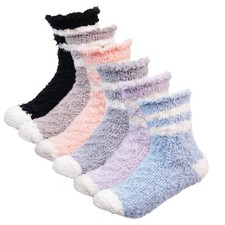 Women Fuzzy Warm Slipper Socks 6 Pairs Super Soft Microfiber Cozy Sleeping S...