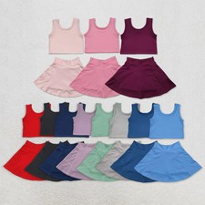 Summer Toddler Girls Athletic Clothing Solid Color Vests Skorts Yoga Active Set
