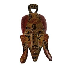 Miniature Hand Carved Wooden Tiki Face Mask Tribal Wall Art Painted 5 Inch