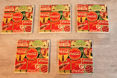 Coca-Cola Coke Soda Coasters Set of 5 Retro Nostalgic Design Drink Coaster NEW