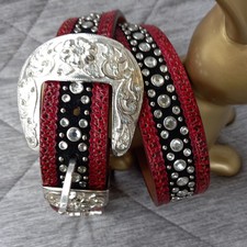 Ariat Fat Baby Western Red/Black Leather Bling Belt sz 32 Rhinestones/Studs Rare Ariat Rhinestone Belts for Women for sale | eBay main image 2