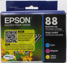 Genuine EPSON 88 Combo 3-Pack, Cyan / Magenta / Yellow, Best by 05/2025, SEALED