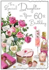 Jonny Javelin Daughter 60th Birthday Card Pink Roses Champagne Glitter Foil 9x6"