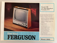 FERGUSON MODEL 3645 COURIER 3 16" DUAL STANDARD PORTABLE TELEVISION SPEC SHEET