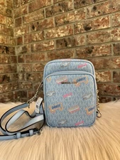 Michael Kors Jet Set Medium Printed Signature Logo Crossbody Bag Light Sky Blue