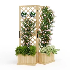 Outdoor Privacy Screen with Planter Box - 41x10x65 in Cedar Wood Garden Fence...