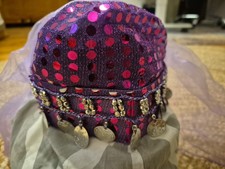 Kopfschmuck Kostüm Orientalisch Bauchtanz Palietten Tanzen Hut Haube Schleiher