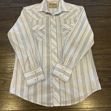 Wrangler Mens Western Long Sleeve Button Down Pearl Snap Shirt Gray White Sz L