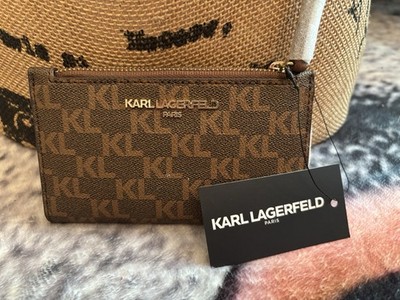 Karl Lagerfeld Zip-Around Wallet Brown Logo Credit Card Folding Women