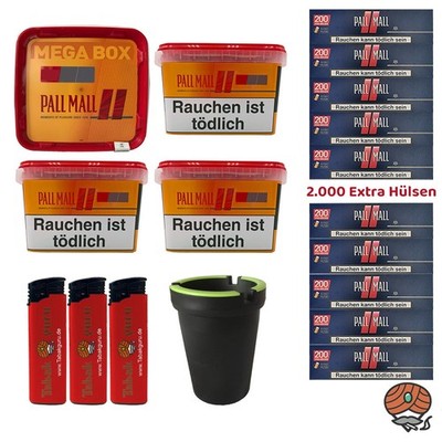 Pall Mall Volumentabak Mega Box 4x 145g, Red Xtra Hülsen, Aschenbecher
