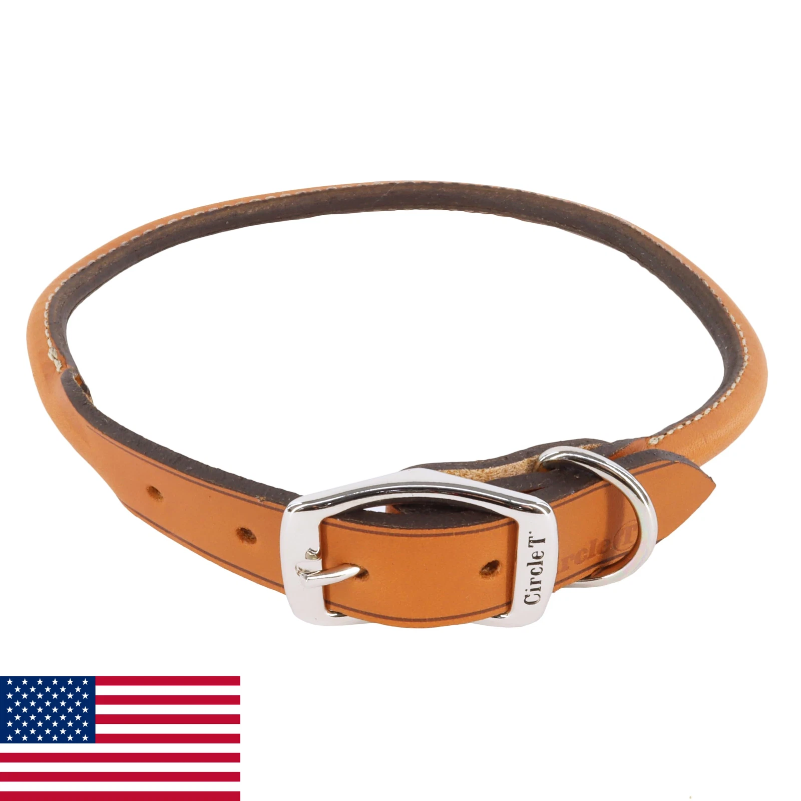 Coastal Pet Circle T Oak Tanned Leather Round Dog Collar - 16" - Tan