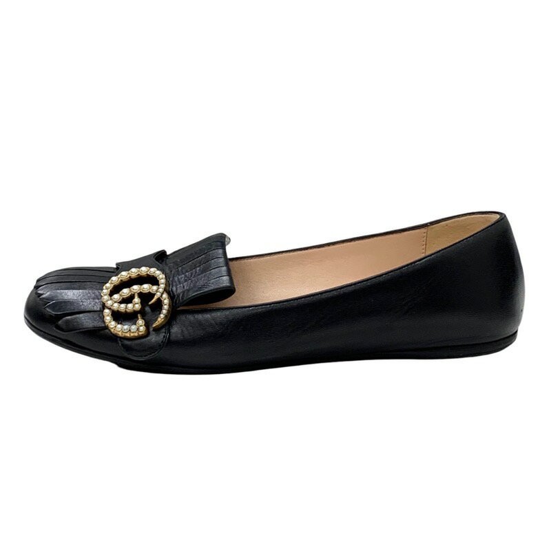 GUCCI Flat Shoes Pumps Double G GG Marmont EU 36 US 6 Leather Black Authentic thumbnail 3