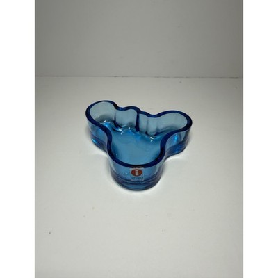 Iittala Alvar Aalto Blue Glass Dish 4'' Finland Signed Etched w/ Orig Red Sticker