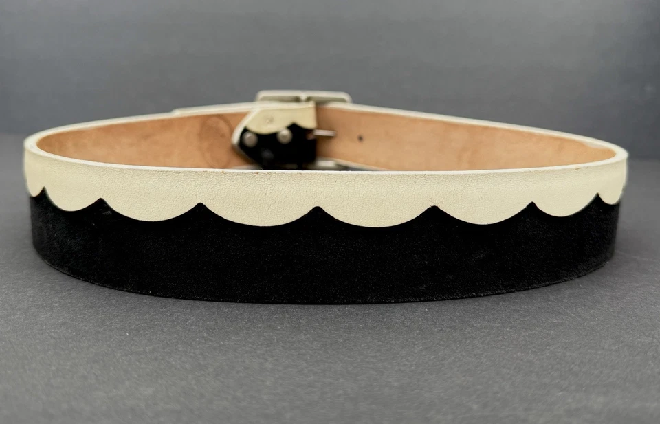 Vintage Nyovee Black And White Leather Belt.  Removable Buckle 34 - Image 2 of 4