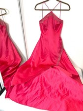 Morgan & Co Linda Bernell 7/8 Hot Pink Formal Gown Beaded tie Back Fairycore