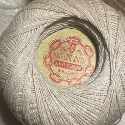 J & P Coats Knit-Cro-Sheen Boilfast Crochet Thread 250 yard roll PRICED TO MOVE