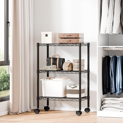 3 / 4 / 5-Tier Storage Unit Metal Wire Racks Heavy Duty Shelf Organizer w/ Wheel