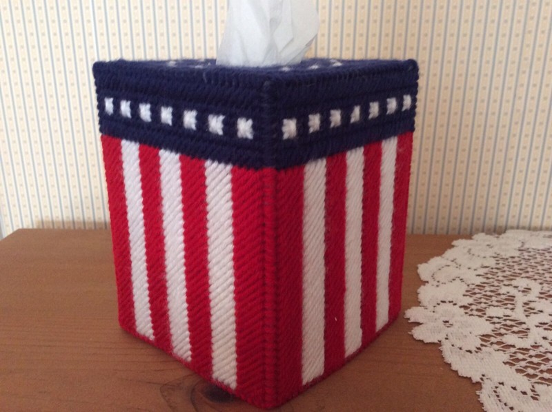 Flag  tissue box cover, boutique size, handmade, needlepoint