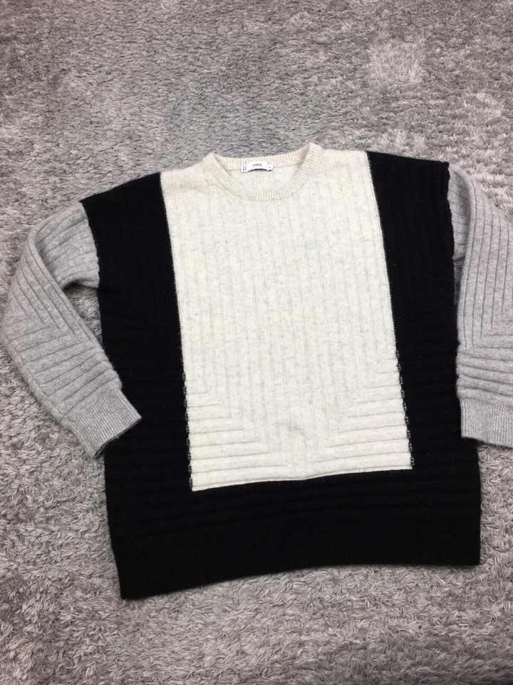 Vince. Suéter de mezcla de cachemir para mujer talla mediana blanco roto negro gris Foto 3 de 4