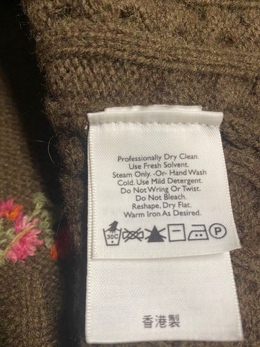 Eddie Bauer Brown Floral Embroidered 100% Lambs Wool cardigan sweater Women Sz-M - Picture 4 of 5