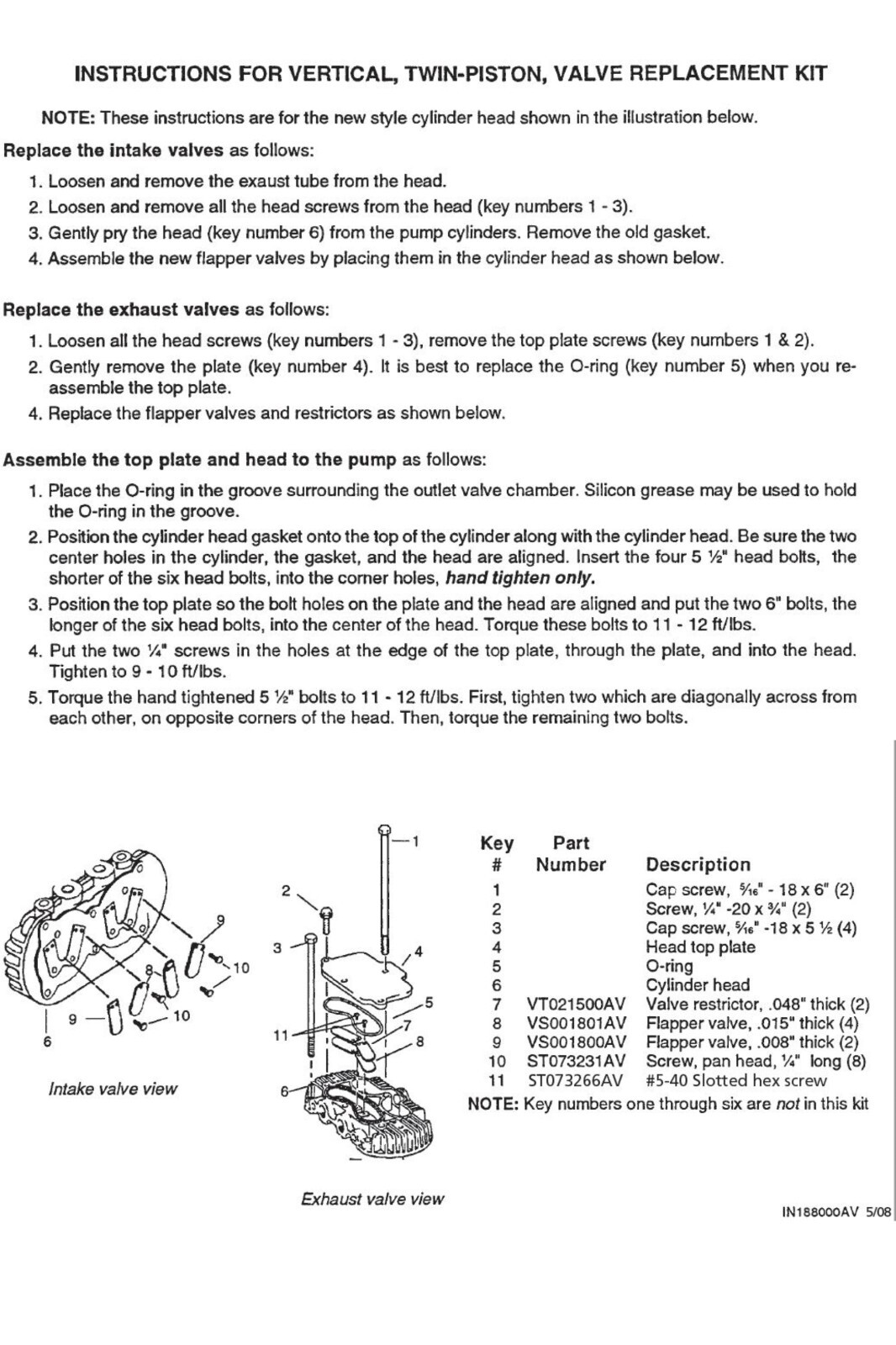 Craftsman Rebuild Kit SEARS Model 106.154581, 106.154681, 106.154781 2-3/4 BORE