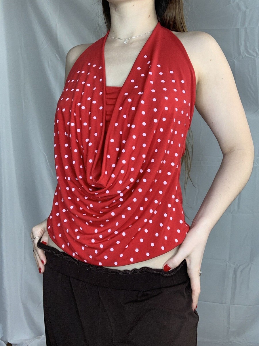 Pink Polka Dot Halter Cowl Neck Tube Top Size Large | eBay
