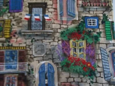 Vtg. Micheal Miller Fabric Windows" Provence" 1 Yard w/ dogs & cats