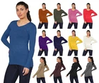 New Ladies Womens V Neck Long Sleeve Plain Basic Top Stretchy T-Shirts UK 8-26