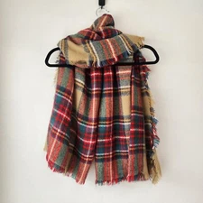 Classic Cozy Tartan Plaid Blanket Scarf Wrap Camel Brown Red OS