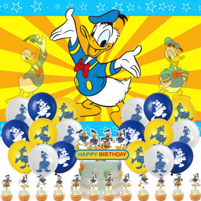 Donald Duck Kinder Geburtstag Party Deko Banner Luftballons Cupcake Toppers