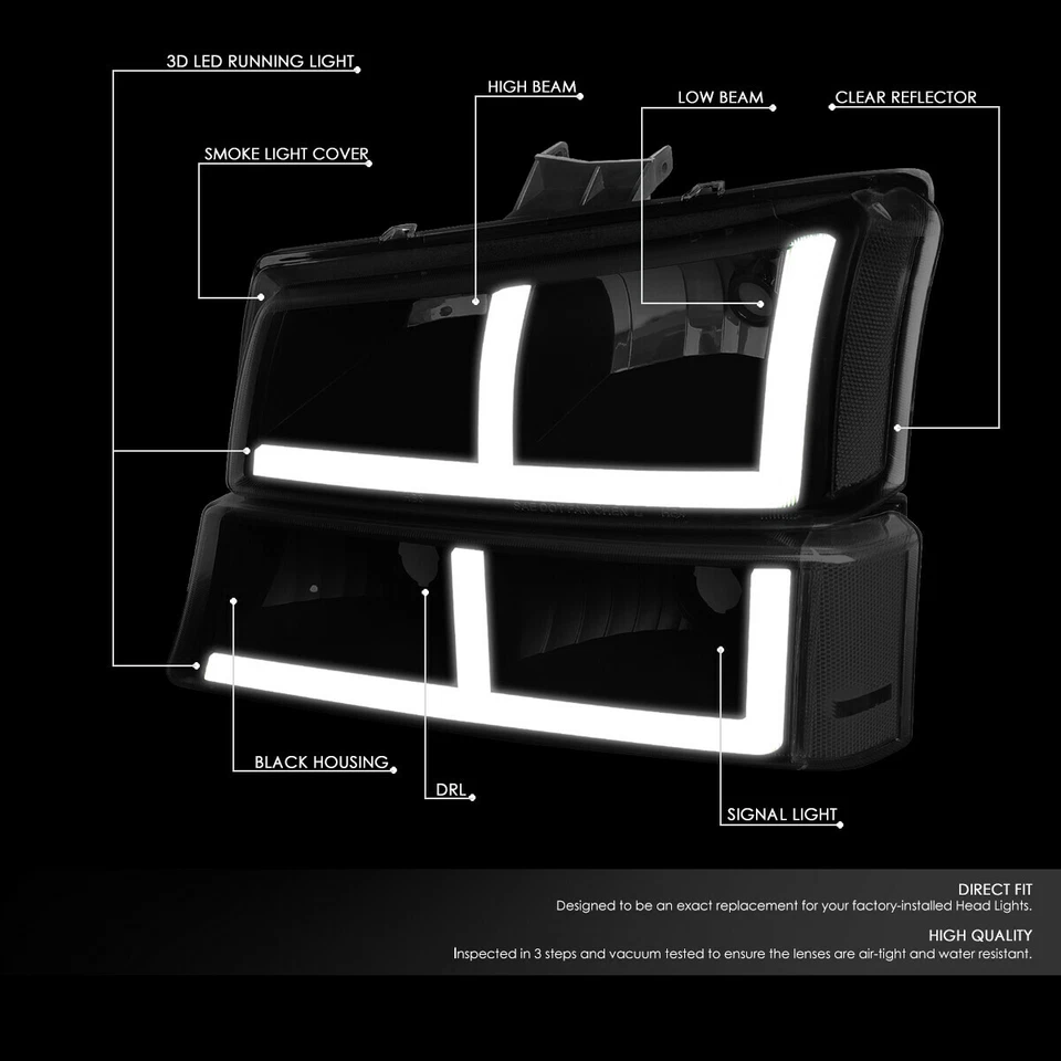 Faros LED DRL ahumados para Silverado 1500 2500 3500 2003-2006 patrón F Foto 2 de 4