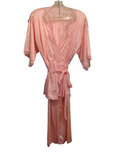 Vtg JC Penney Nylon 2 pc Pink Pajama Set MG Sleepwear Wrap Tie Top Bottoms Sz M