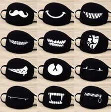 Cartoon Face Mask Cover Funny Unisex Teeth Mouth Black 100 Cotton Printed