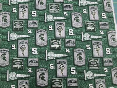 MICHIGAN STATE UNIVERSITY SPARTANS SQUARE DESIGN BRAND NEW 1/2 YD 100% COTTON