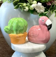Flamingo Cactus Succulent Salt and Pepper Shaker Ceramic New
