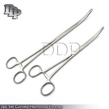 New 2pc Set 12"  14" Curved Hemostat Forceps Locking Clamps Stainless Steel