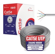 Cat5e 1000FT Gray UTP Ethernet Cable 24AWG Network LAN Solid Bulk Wire Pull Box