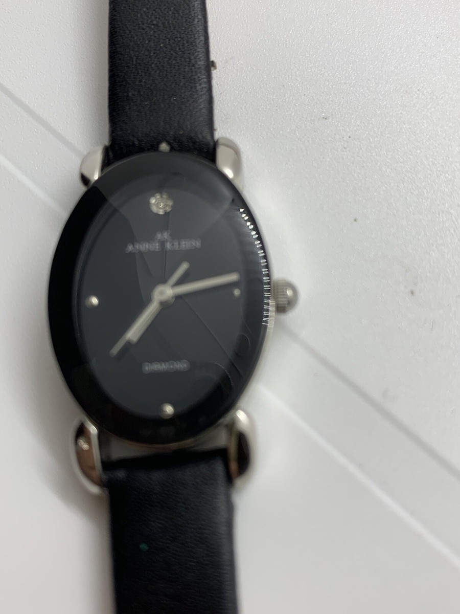 Anne Klein Diamond Watch Womens Silver Tone Oval Black Dial  display picture 2