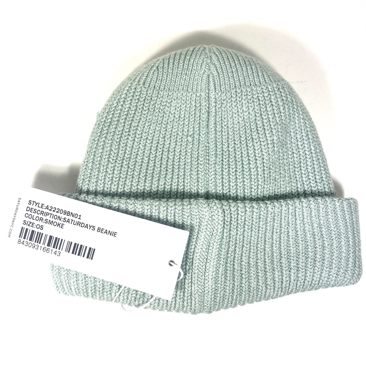 SATURDAYS NYC Knit Cotton Blend Beanie Hat Smoke Green (MSRP 